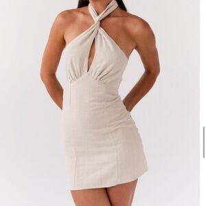 Peppermayo Cream Backless Halter Dress